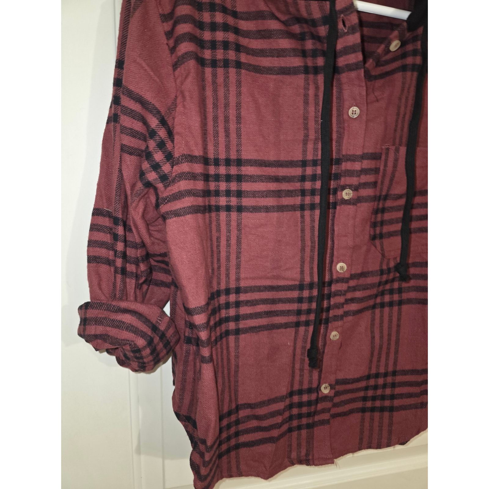 Love Tree Super Soft Flannel With Attached Hoodie Full Button Up Nwt Oversized S — image 3 of 4